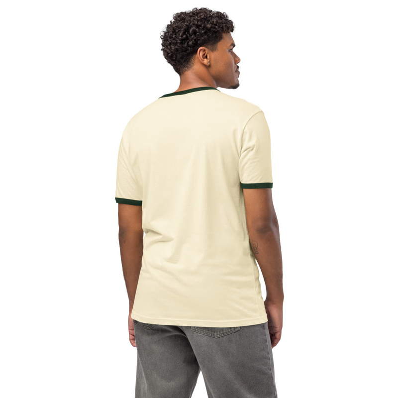 Cream Unisex "FaceCard Album" Green ringer t-shirt