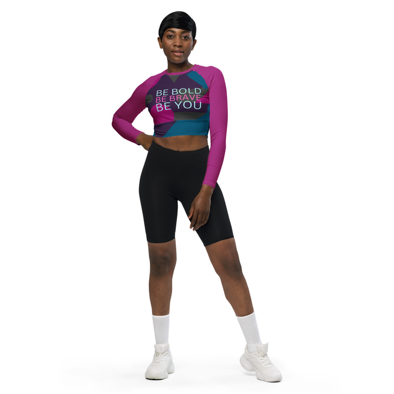 "Be Bold, Be Brave, Be You" Recycled long-sleeve crop top