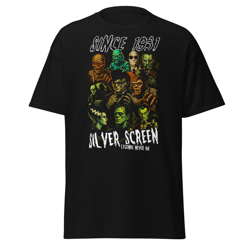 Silver Screen Legends Horror T-Shirt | Classic Monsters Collage Tee