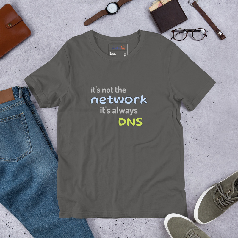 It's Not the Network, It's Always DNS - Funny IT T-Shirt – S, Asphalt
