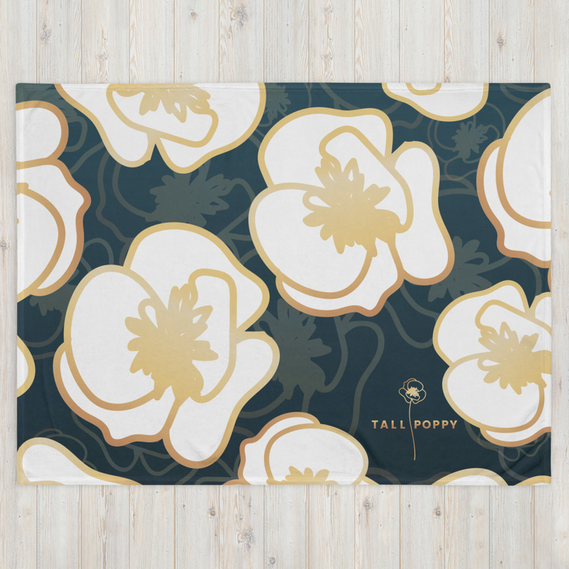 Tall Poppy 60"x80" White Poppies Throw Blanket