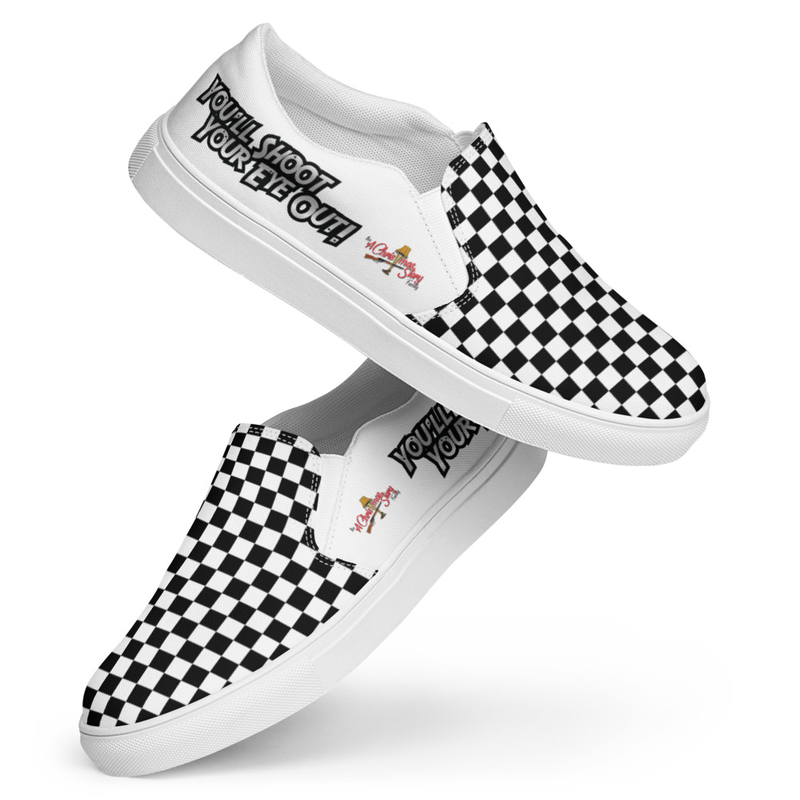 Women’s "You'll Shoot Your Eye Out Kid"! Classic Checker Board Custom Made A Christmas Story Family Comfy Slip-ons