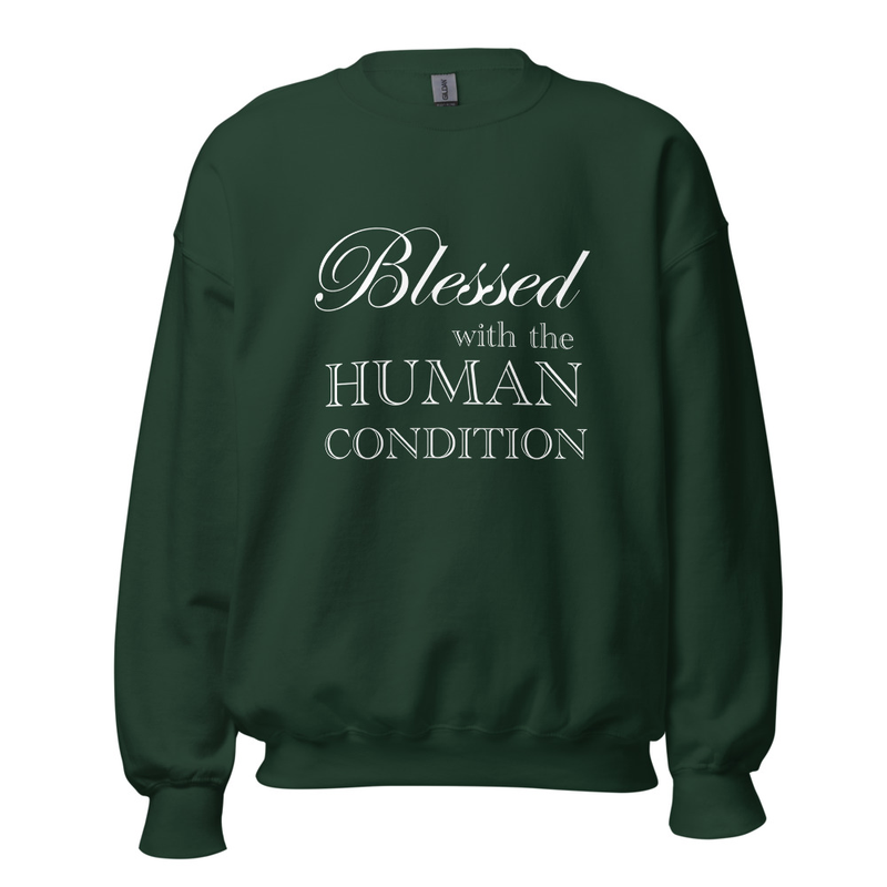 Blessed Unisex Sweatshirt White Letters – XL, Forest Green