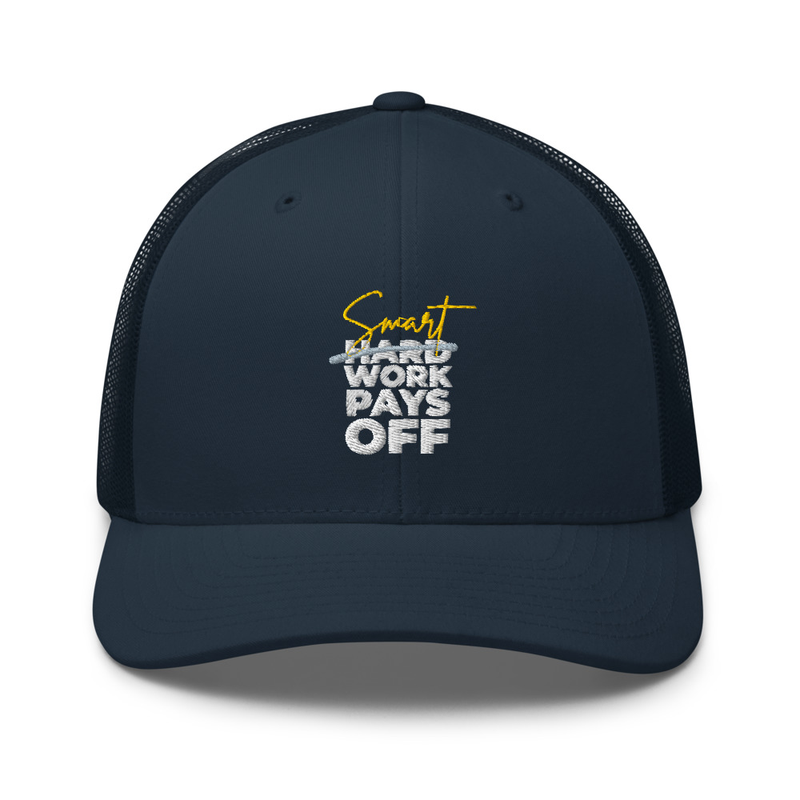 "Smart Work Pays Off" Monotone Trucker Hat – One size, Navy