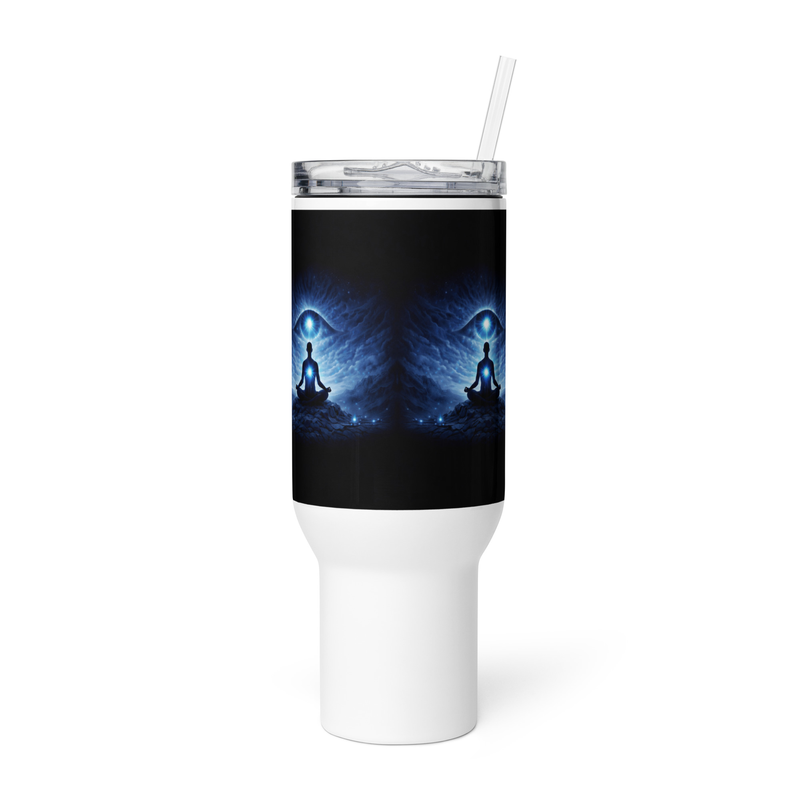 Mai Shakshi Hun:  I Am the Witness Travel Mug with Handle | Consciousness & Awareness Design / 40 oz
