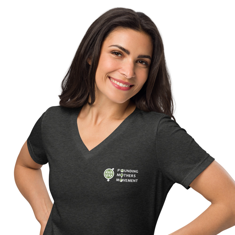 Embroidered FMM Women’s relaxed v-neck t-shirt – S, Dark Grey Heather