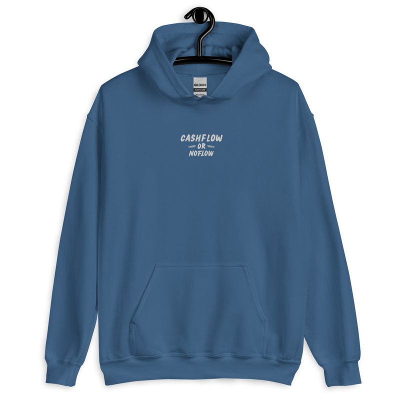 #CashflowOrNoflow Embroidered Hoodie – XL, Indigo Blue