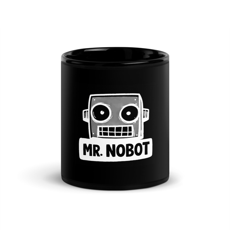 MR. NOBOT CLASSIC GREY LOGO Black Glossy Mug