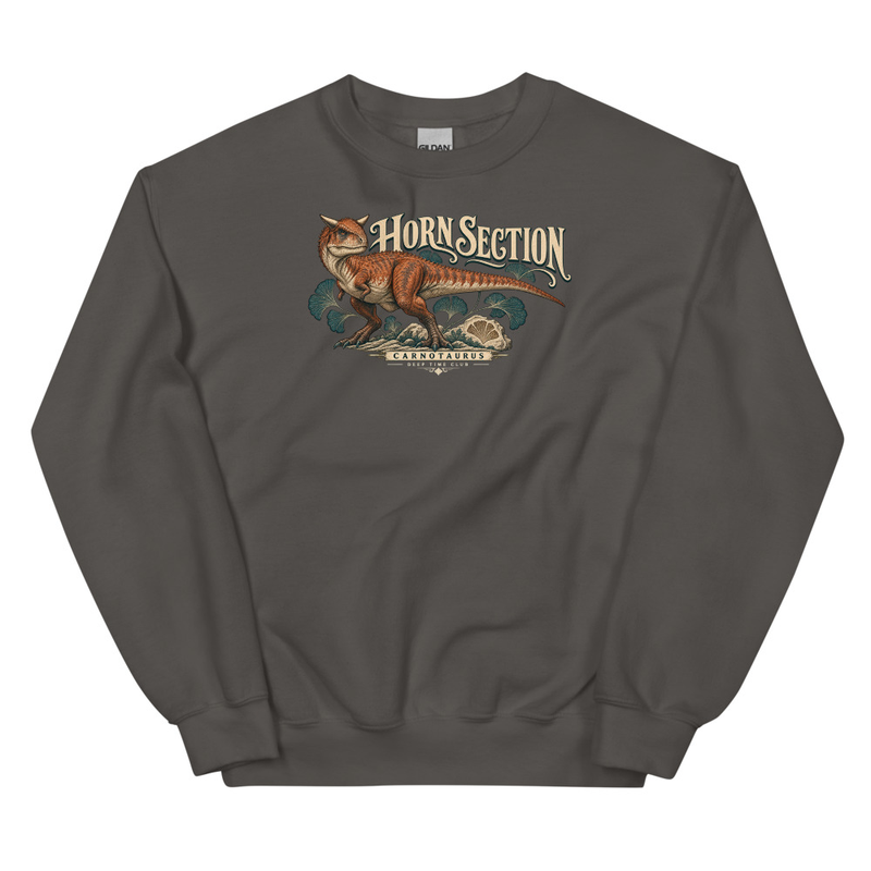 Horn Section Carnotaurus Crewneck supplier-rendered front view in Charcoal