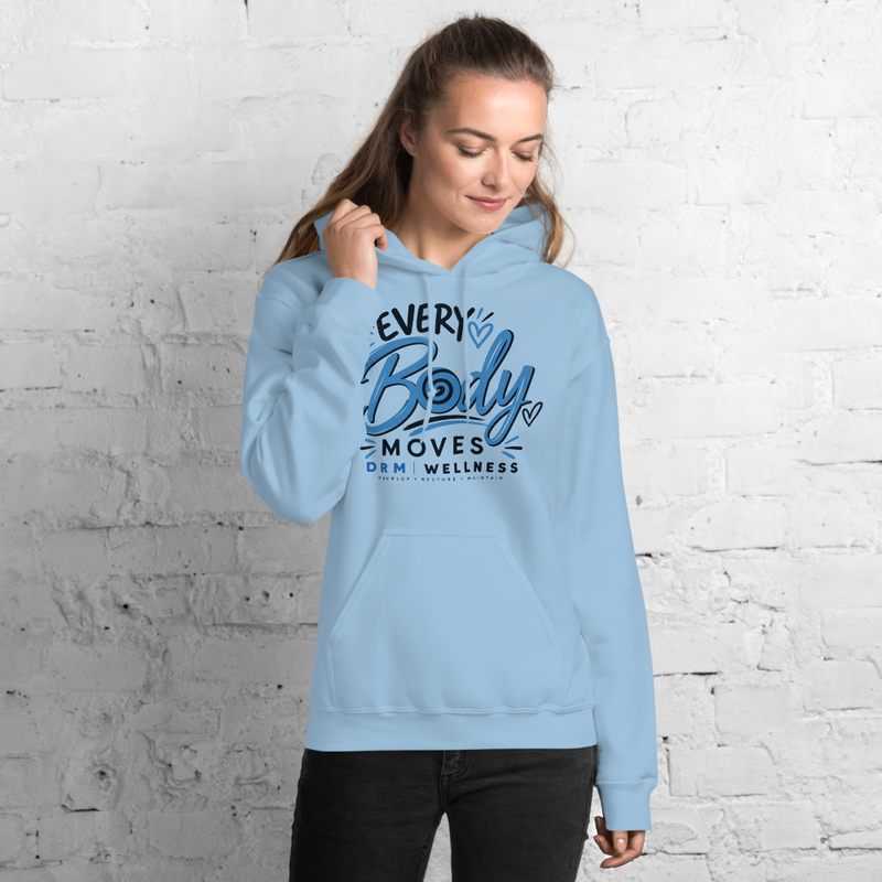 Every Body Moves Hoodie | Movement for Every Body – L, Light Blue