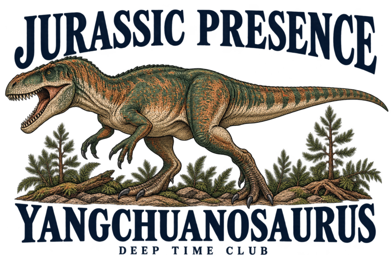 Close view of the original Jurassic Presence Yangchuanosaurus Tee graphic