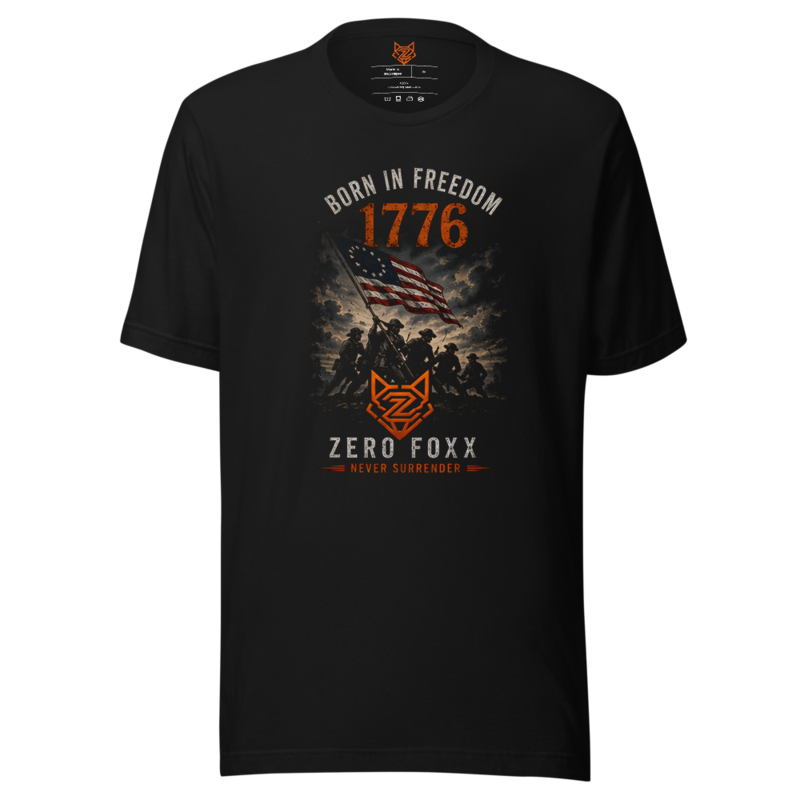 1776 — Born in Freedom | Double-Sided Tee — Black / XS
