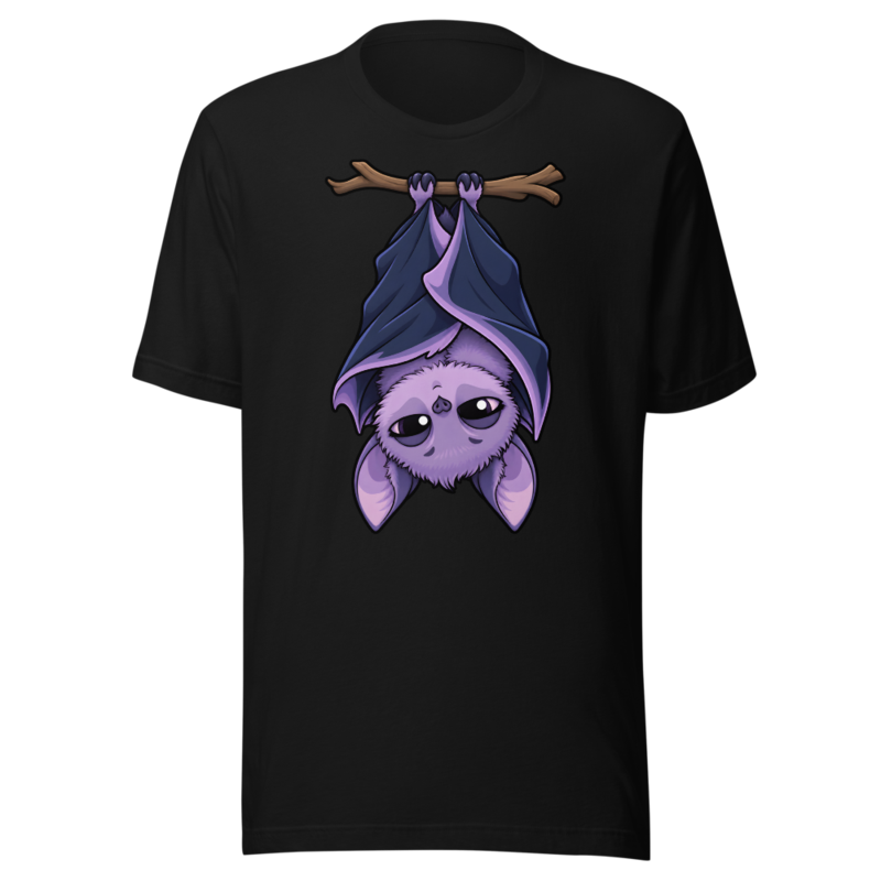Sleepy Bat Baby on a black tee