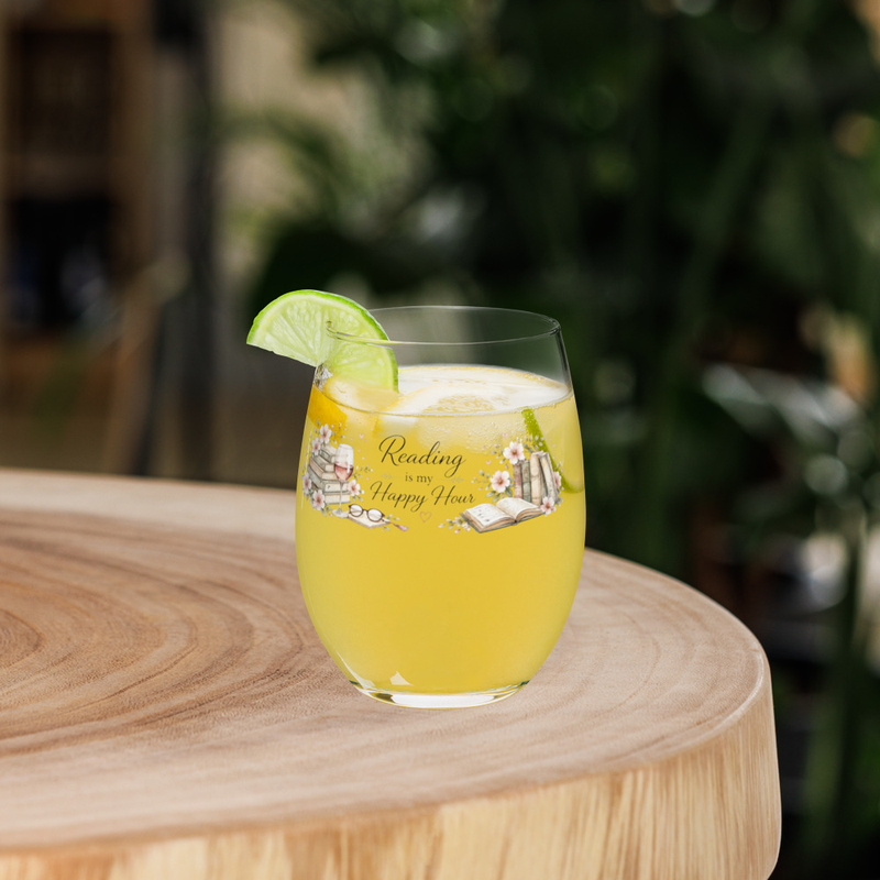 Reading Happy Hour Stemless wine glass