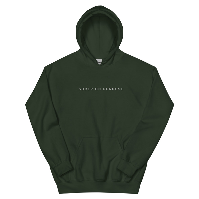 SOBER ON PURPOSE // Unisex Hoodie – S, Forest Green