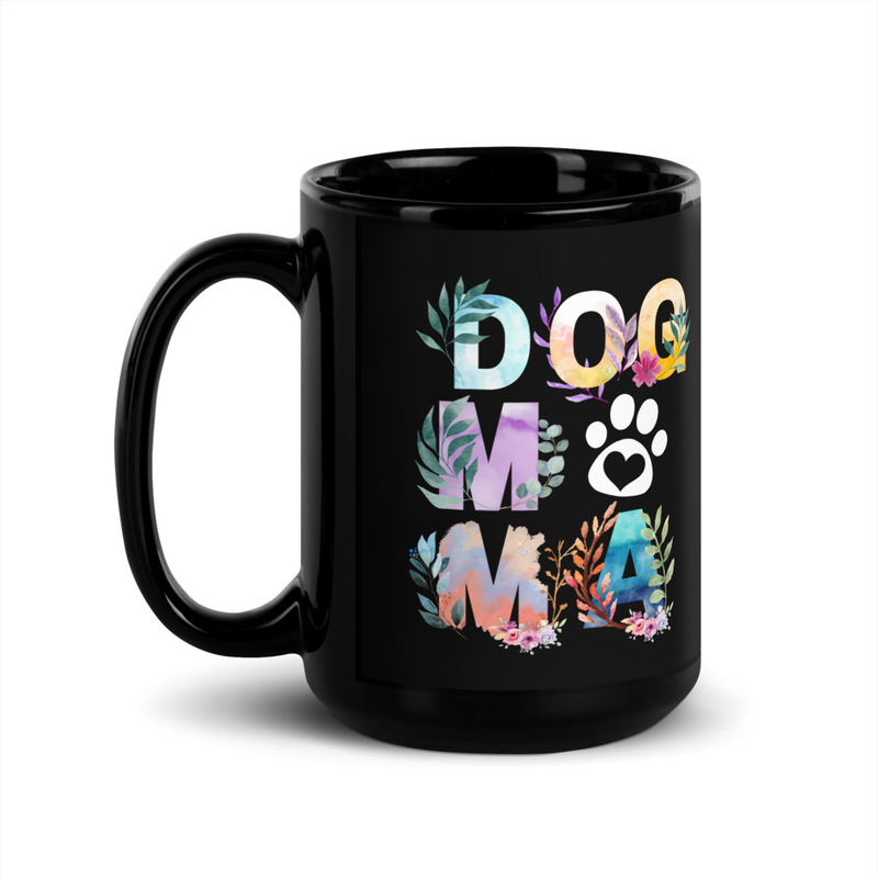 Black Glossy Mug: Dog Mama – 15 oz, Black