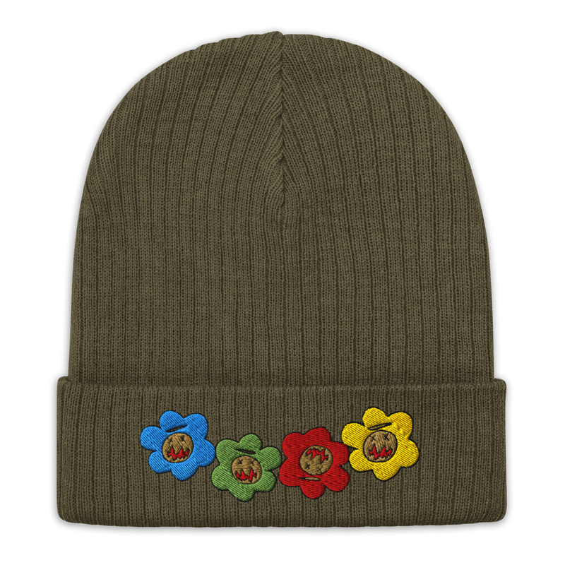 [ Flower Power ] knit beanie – One size, Olive