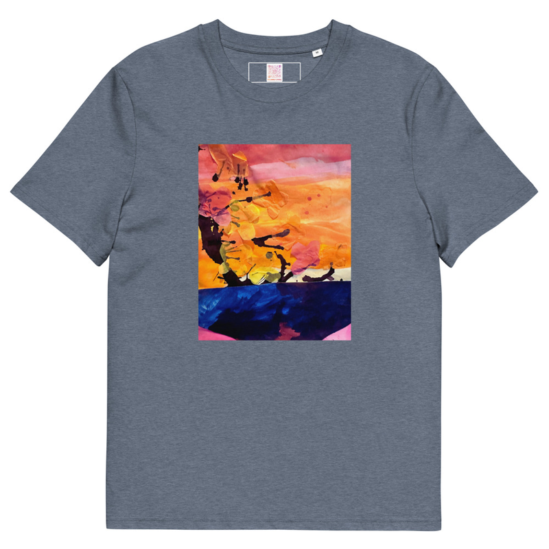 The Cherry Blossom - Unisex organic cotton t-shirt – S, Dark Heather Blue