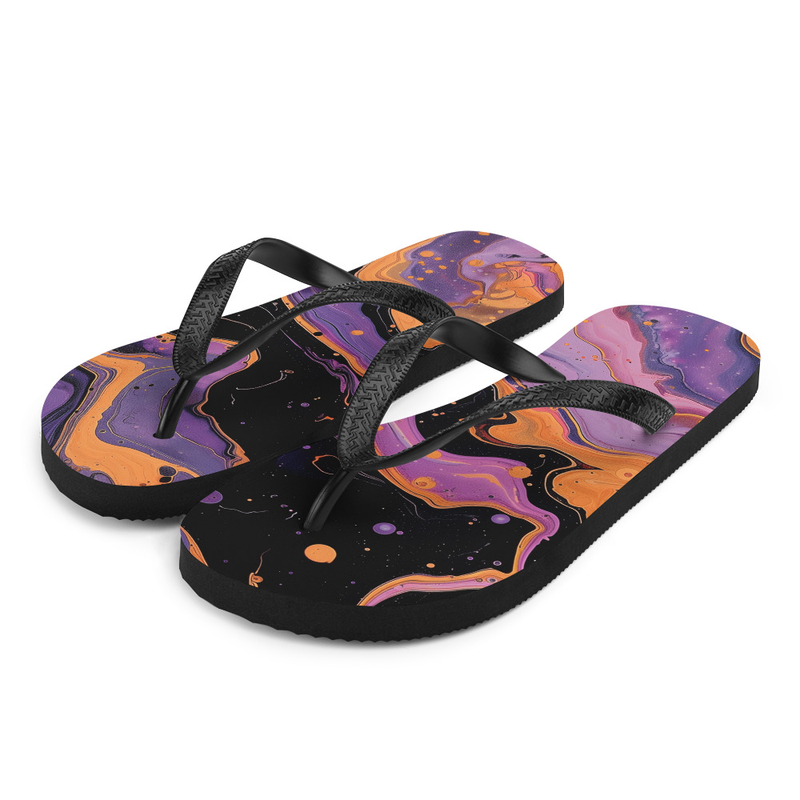 Purple Orange Black Paint Drip Flip-Flops House or Outdoor Slippers