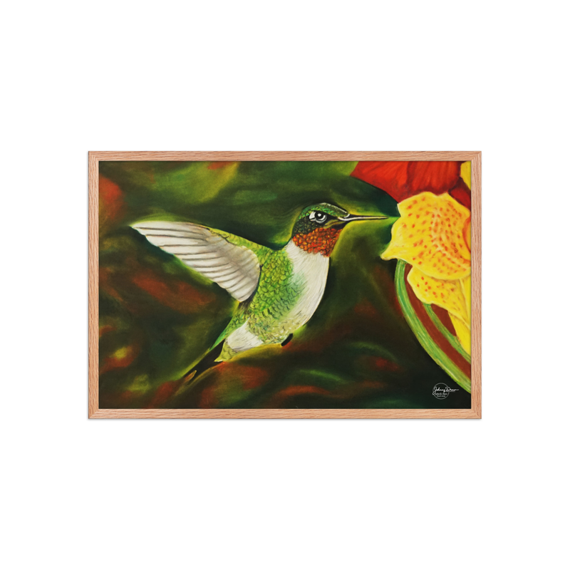 Hummingbird 2 Framed Print – 20″×30″, Red Oak