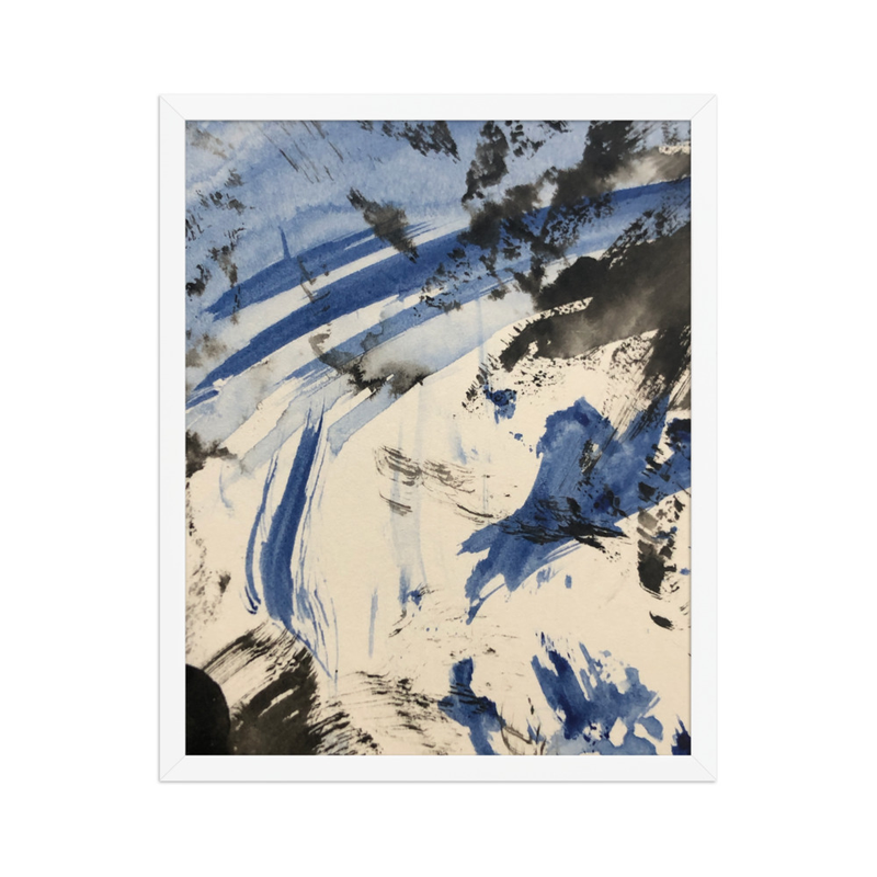 Perceptual Field 0216 – Blue Passage – Framed Print – 16″×20″, White