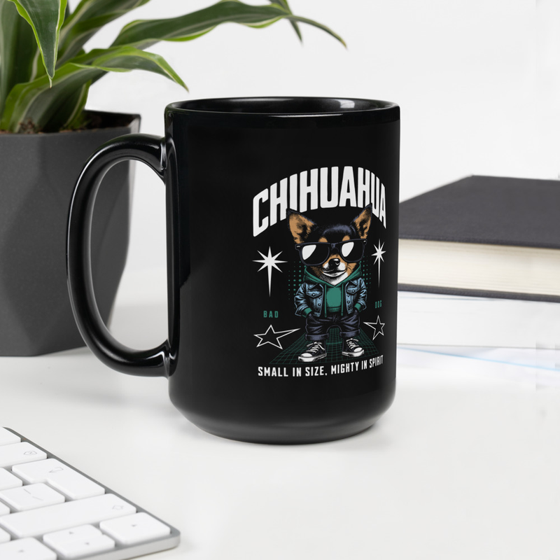 Black Glossy Mug: Chihuahua Bad Dog