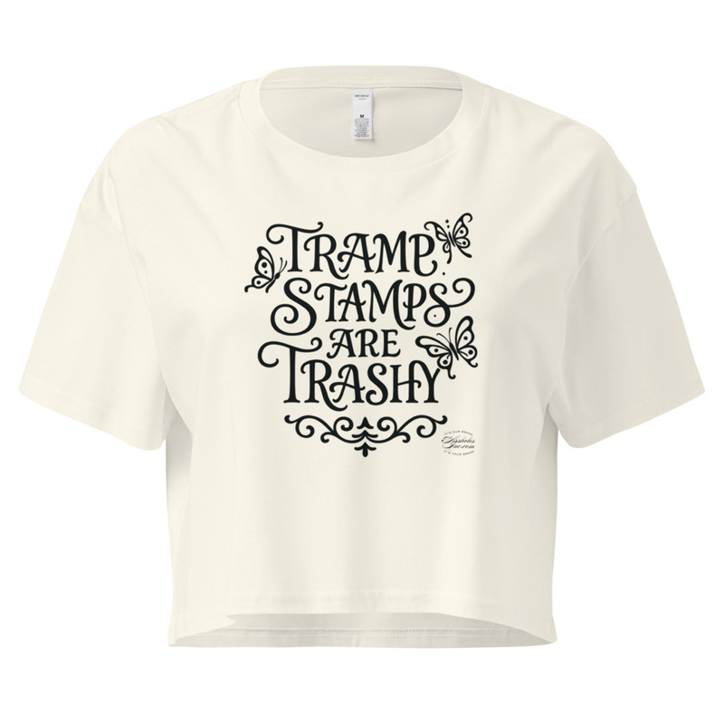 "Tramp Stamps are Trashy" Tramp-Stamped Women’s crop top – XS, Natural