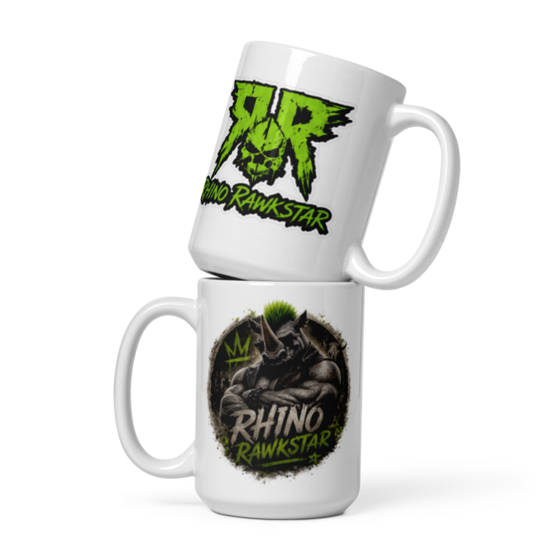 Rhino Rawkstar White Glossy Mug — White / 15 oz