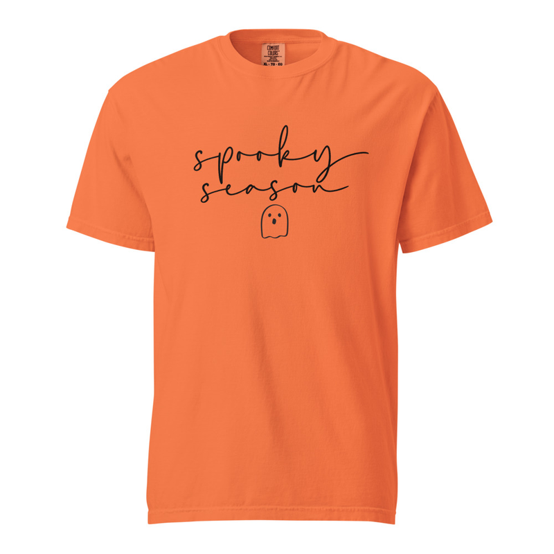 Simple Spooky Ghost Tee- Black Text – XL, Burnt orange