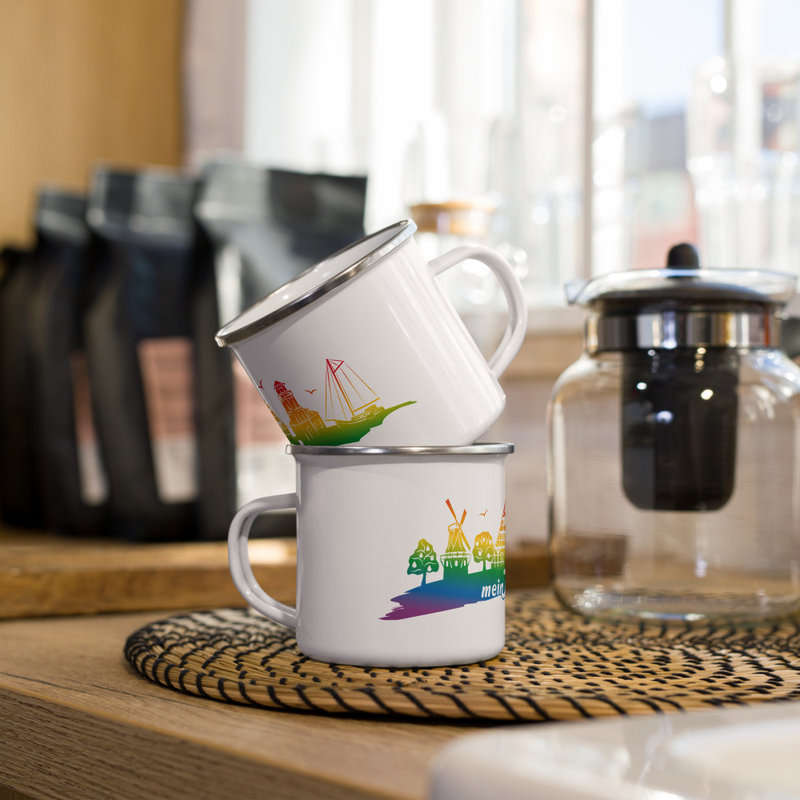 Emailliebecher  mit Regenbogenlogo - Mein Jork