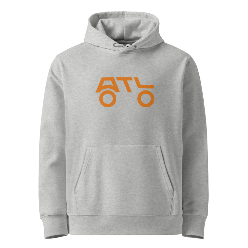 Unisex Essential Organic Hoodie (Front) - ORANGE LOGO – XL, Heather Grey