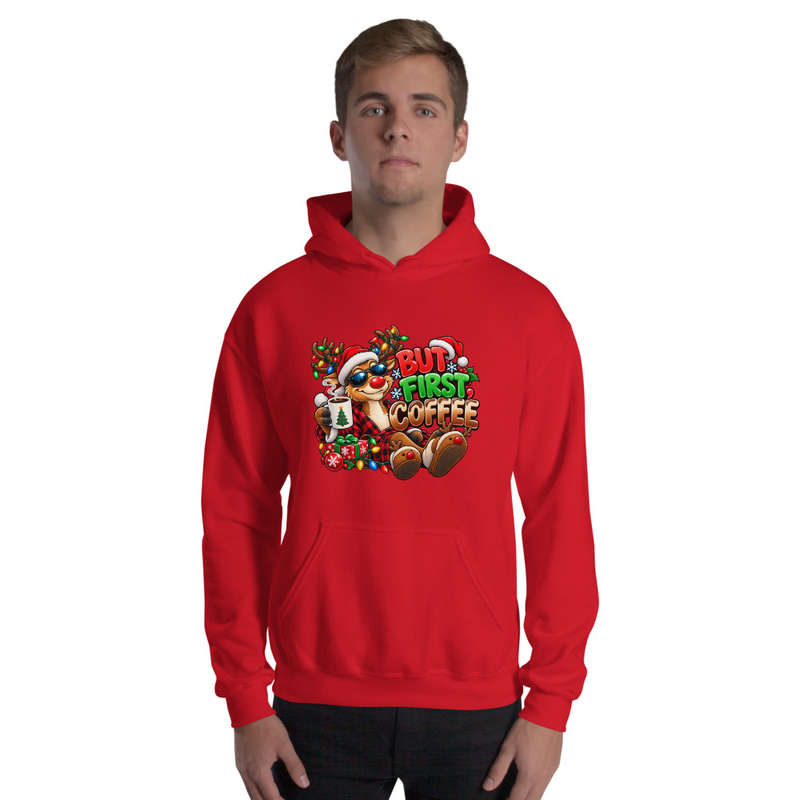 But First Coffee Unisex Hoodie – XL, Red