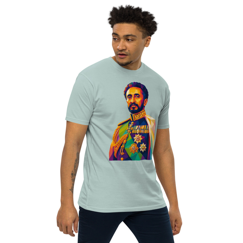 Men’s premium heavyweight Emperor Haile Selassie I — Imperial Majesty Mosaic T-Shirt – 4XL, Agave