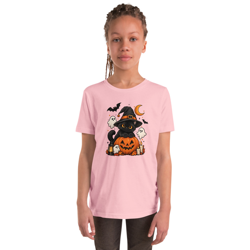 Halloween T-Shirt, Black Cat Witch Pumpkin Ghosts Spooky Halloween Graphic Tee