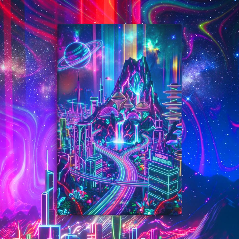 Space Rock Neon Falls City Canvas - Space Rock Neon Falls City Canvas / 26″×40″