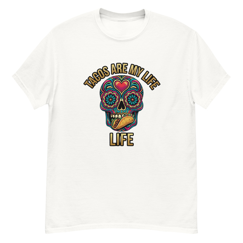 Tacos Are My Life Classic Skull Tee – XL, White