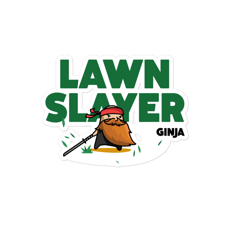 Lawn Slayer Green Print Sticker – 4″×4″, White