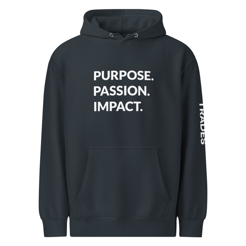 HFTT Premium Midweight Hoodie | Purpose. Passion. Impact. | Front Print (Colors Available) – XL, Navy