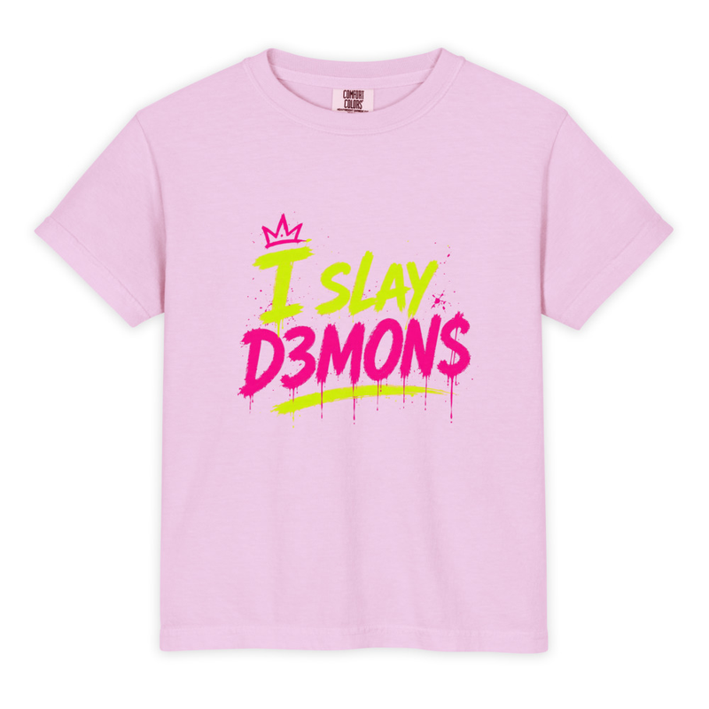 Youth Garment-Dyed Heavyweight "I Slay D3MON$" T-Shirt - Comfort Colors 9018