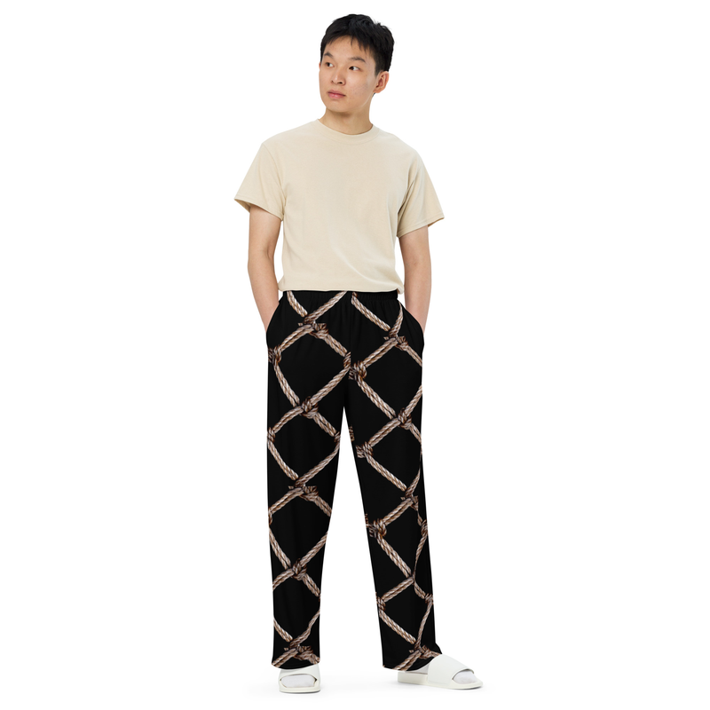 "Knotty Flow" Diamond Rope Wide-Leg Pants