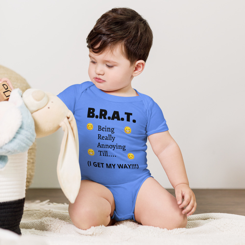 B.R.A.T. Baby One Piece – 3-6m, Heather Columbia Blue