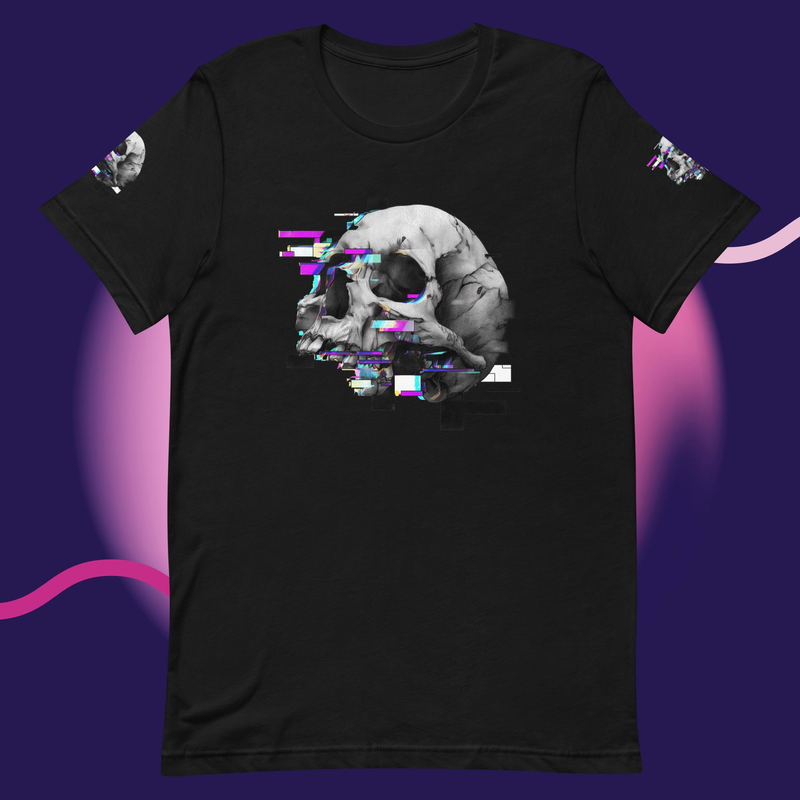 Glitched Skull Tee – Digital Decay Collecti – S, Black