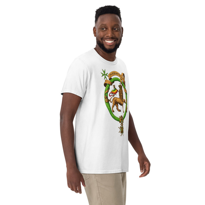 Unisex RTV-HC-0010 Lion of Judah, Imperial Banner and Collar of the Order of the Holy Trinity garment-dyed heavyweight t-shirt – S, White