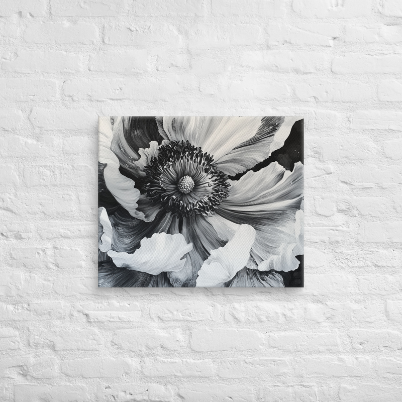 Close up Contemporary Sunflower in Black & White | Modern Contemporary on Canvas