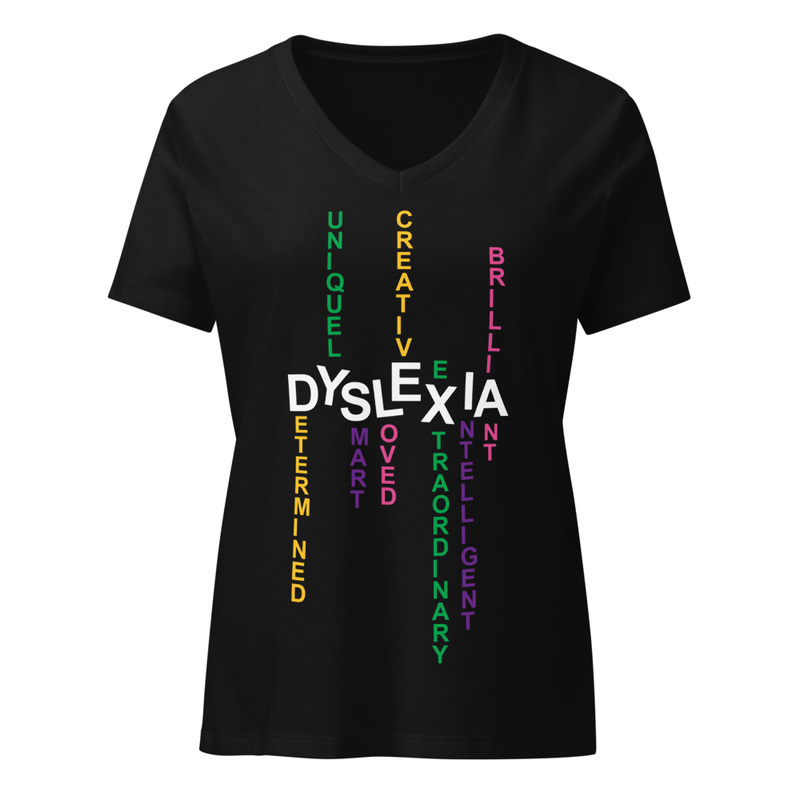 Women’s Relaxed V-neck Shirt with Back Print | Dyslexia v2