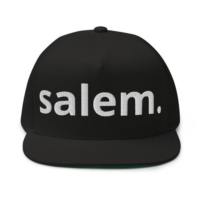 salem. flat bill cap with the lowercase Salem wordmark across the front