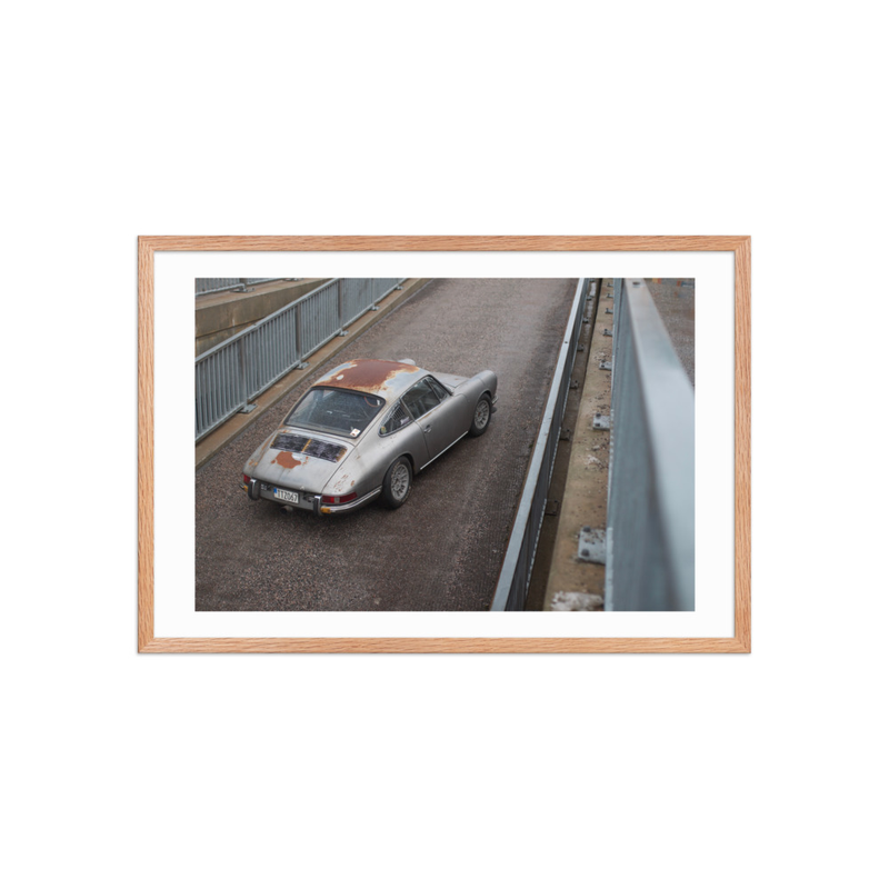 “In Rust I Trust” Porsche 912 Framed Print (in) – 20″×30″, Red Oak