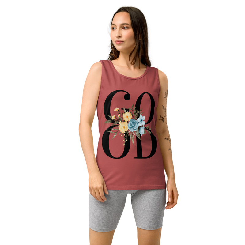 Good Floral Women's Tank Top | Genesis Creation Christian Top – S, Crimson