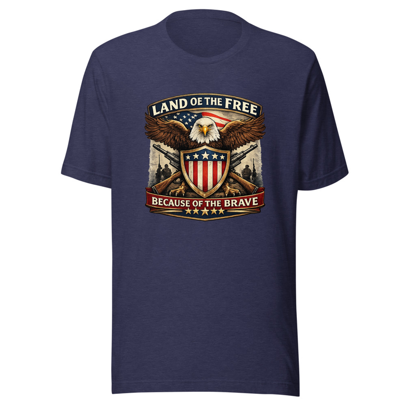Land of the Free Unisex T-Shirt — Heather Midnight Navy