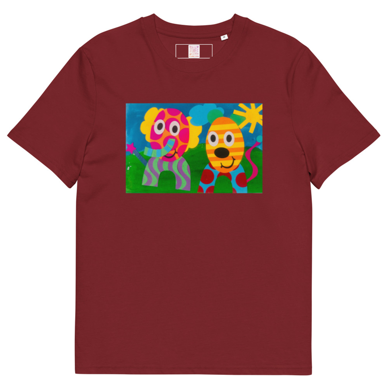 The Elephant & Cheetah - Unisex Organic Cotton Tee – S, Burgundy